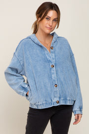 Blue Corduroy Button Up Hooded Jacket