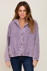 Lavender Corduroy Button Up Hooded Jacket