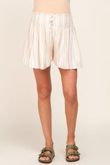 Taupe Striped Smocked Waist Maternity Shorts