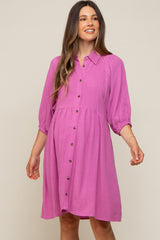 Pink Button Down Collared Maternity Dress