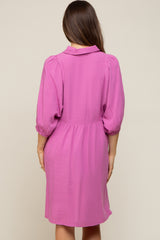 Pink Button Down Collared Maternity Dress