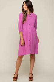 Pink Button Down Collared Maternity Dress