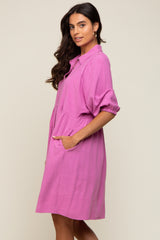 Pink Button Down Collared Dress