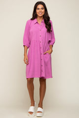 Pink Button Down Collared Maternity Dress