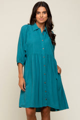 Teal Button Down Collared Dress