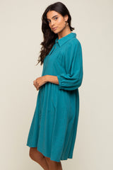 Teal Button Down Collared Dress