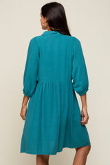 Teal Button Down Collared Dress