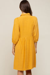 Mustard Button Down Collared Maternity Dress