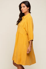 Mustard Button Down Collared Dress