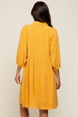 Mustard Button Down Collared Dress