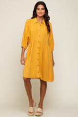 Mustard Button Down Collared Maternity Dress