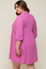 Pink Button Down Collared Plus Maternity Dress