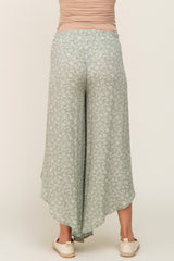 Light Olive Floral Tulip Wrap Hem Maternity Pants