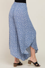 Blue Floral Tulip Wrap Hem Pants