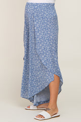 Blue Floral Tulip Wrap Hem Maternity Pants