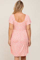 Coral Floral Ribbed Flutter Sleeve Maternity Plus Dress