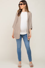 Beige Dolman Short Sleeve Maternity Cardigan