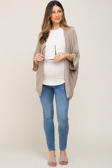 Beige Dolman Short Sleeve Maternity Cardigan