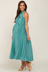 Mint Green Pleated Maternity Halter Dress