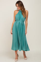 Mint Green Pleated Halter Dress