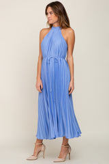 Light Blue Pleated Halter Dress