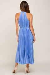 Light Blue Pleated Halter Dress