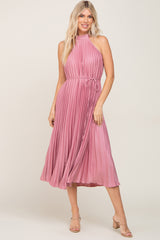 Pink Pleated Halter Dress