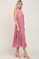 Pink Pleated Halter Dress