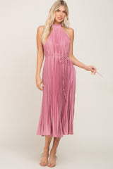 Pink Pleated Halter Dress