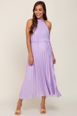 Lavender Pleated Maternity Halter Dress