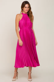 Fuchsia Pleated Halter Dress