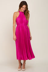 Fuchsia Pleated Halter Dress