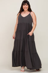 Charcoal Tiered Sleeveless Maternity Plus Maxi Dress