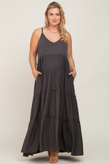 Charcoal Tiered Sleeveless Maternity Plus Maxi Dress