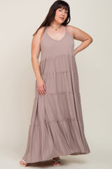 Taupe Tiered Sleeveless Plus Maxi Dress