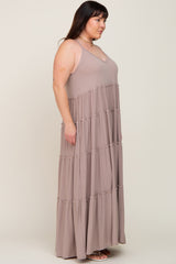 Taupe Tiered Sleeveless Plus Maxi Dress