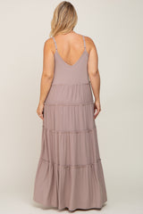 Taupe Tiered Sleeveless Maternity Plus Maxi Dress