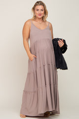 Taupe Tiered Sleeveless Maternity Plus Maxi Dress