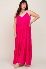 Fuchsia Tiered Sleeveless Maternity Plus Maxi Dress