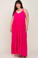 Fuchsia Tiered Sleeveless Plus Maxi Dress