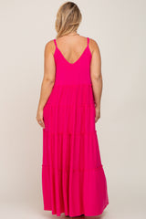 Fuchsia Tiered Sleeveless Maternity Plus Maxi Dress