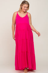 Fuchsia Tiered Sleeveless Maternity Plus Maxi Dress