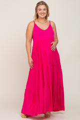 Fuchsia Tiered Sleeveless Maternity Plus Maxi Dress