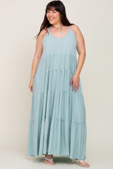 Mint Green Tiered Sleeveless Plus Maxi Dress