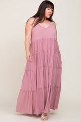 Mauve Tiered Sleeveless Plus Maxi Dress