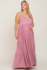 Mauve Tiered Sleeveless Maternity Plus Maxi Dress