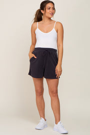 Black Drawstring Waist Maternity Shorts