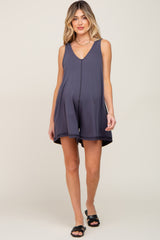 Charcoal Rounded V-Neck Sleeveless Maternity Romper