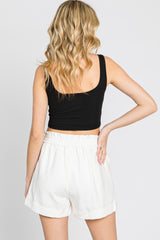 Ivory Smocked Waist Linen Shorts