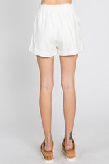 Ivory Smocked Waist Linen Shorts